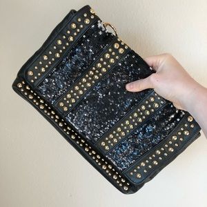 Halston Heritage Carla Studded Jet/Gold Clutch